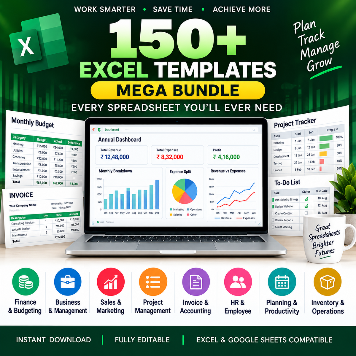 150+ Excel Templates Mega Bundle – Business, Finance, Productivity & Planning Toolkit