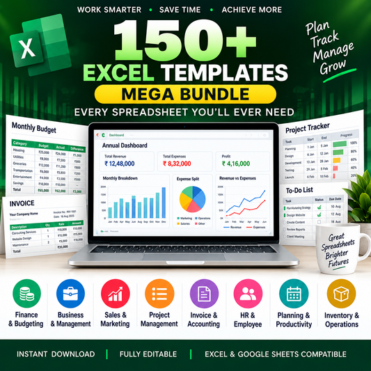 150+ Excel Templates Mega Bundle – Business, Finance, Productivity & Planning Toolkit