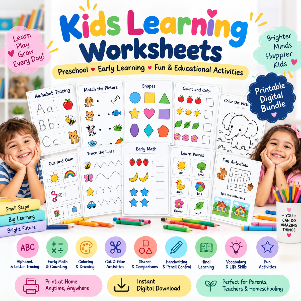 500+ Kids Learning Worksheets Mega Bundle – Preschool & Early Learning Activity Pack